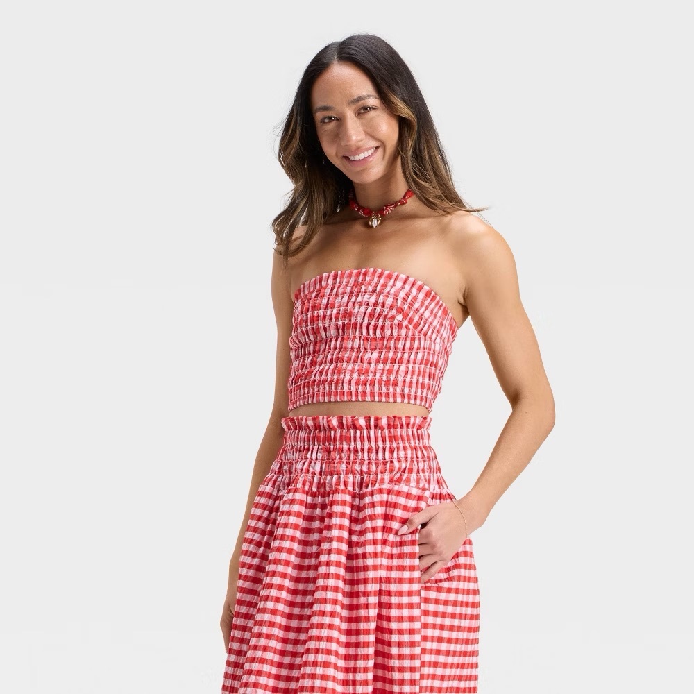 Universal Thread Women's Smocked Tube Top Red Gingham